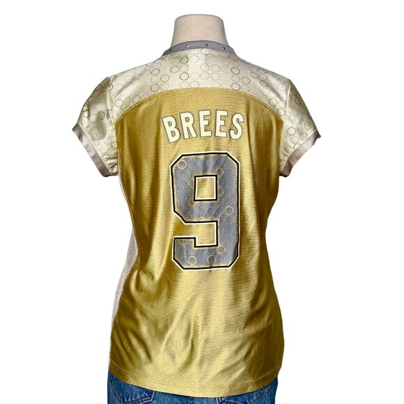 Reebok Saints Gold Silver Drew Brees No. 9 Rhinestone NFL Football Jersey Size M - Picture 3 of 13